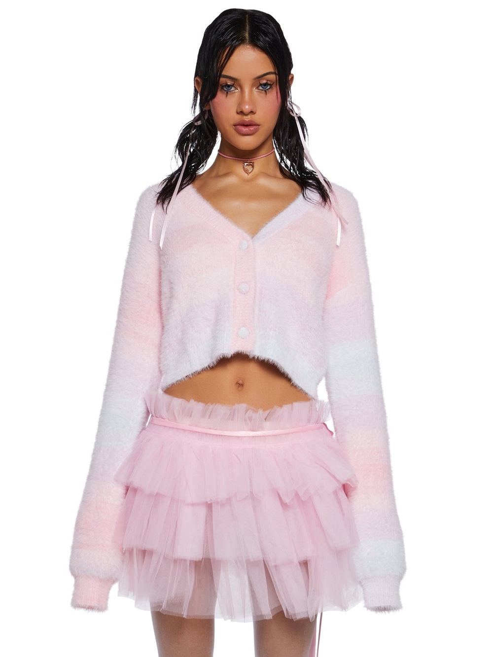 Sugar Thrillz Pastel Fuzzy Knit Cropped Cardigan XS Fairycore Coquette  NWT